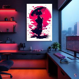 Geisha Serenity – Elegance in the Sakura Breeze Poster