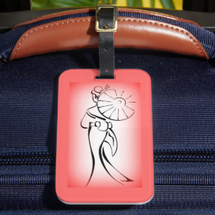 Geisha Silhouette Red Edge Luggage Tag