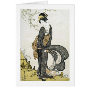 Geisha Standing in the Wind, Toyohiro, 1805