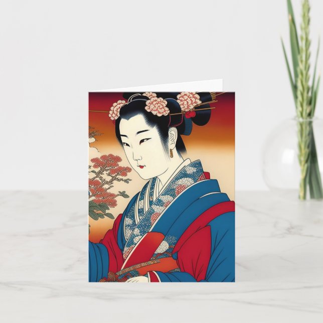 Geisha Study D in Japanese Style Holiday Card (Front)