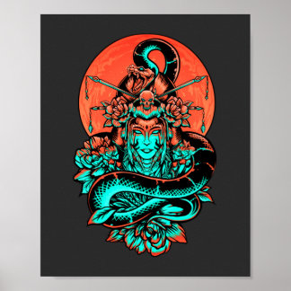 Geisha Tattoo burnt orange and black Poster