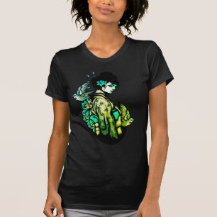 Geisha Tattoo Green and black floral T-Shirt