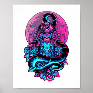Geisha Tattoo Pink floral Poster