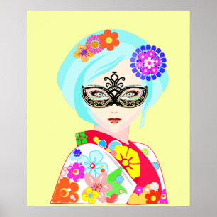 Geisha w Venetian Mask Poster