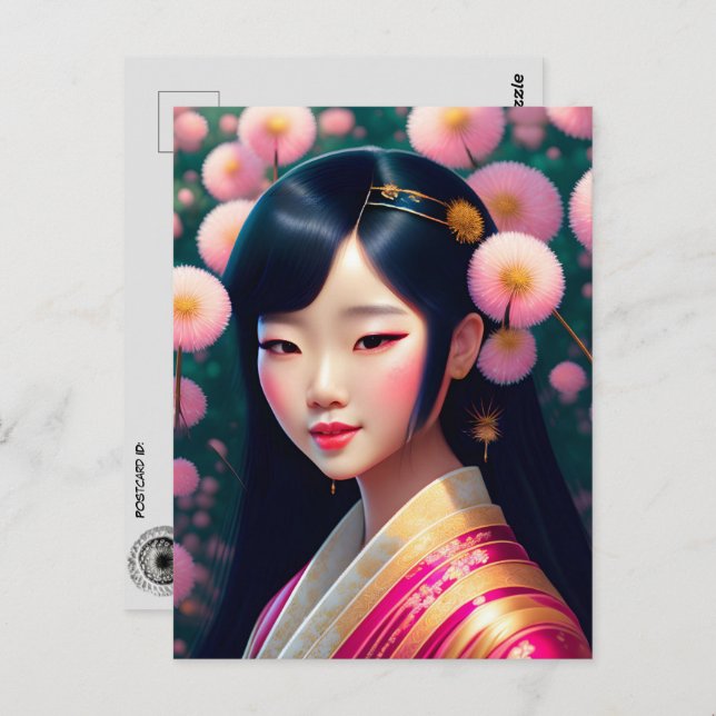 Geisha with dandelions, Postcrossing Postcard (Front/Back)