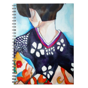 Geisha with dark blue kimono original art spiral notebook
