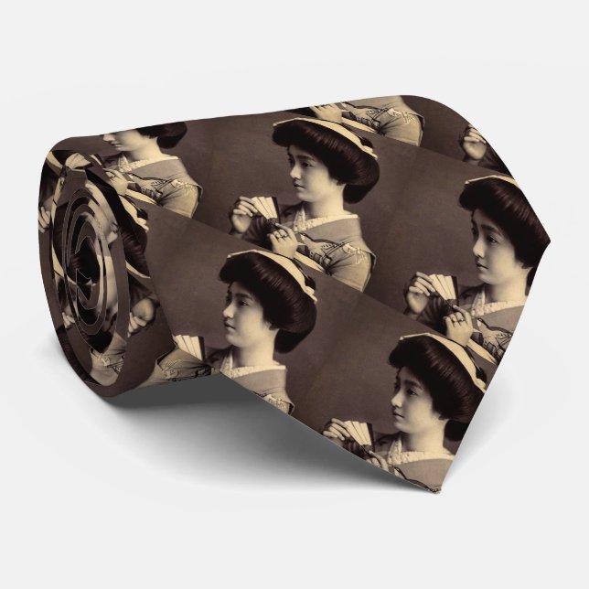 Geisha with Folding Paper Fan In Old Japan Tie (Rolled)