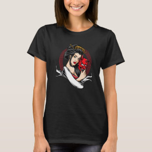 Geisha With Oni Mask Devil Demon T-Shirt