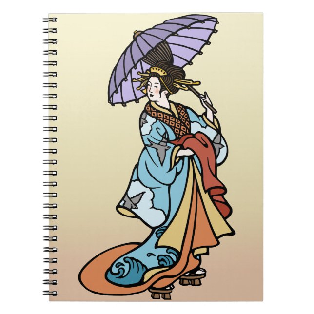 Geisha with Parasol Spiral Notebook (Front)