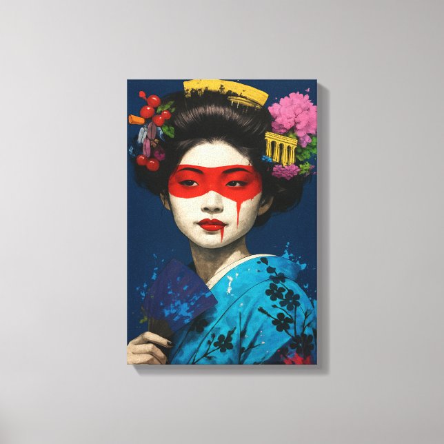 Geisha with Red Mask and Modern Cultural Hairpiece Canvas Print (Front)