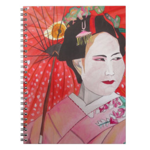 Geisha with Red Umbrella original art painting Spiral Notebook