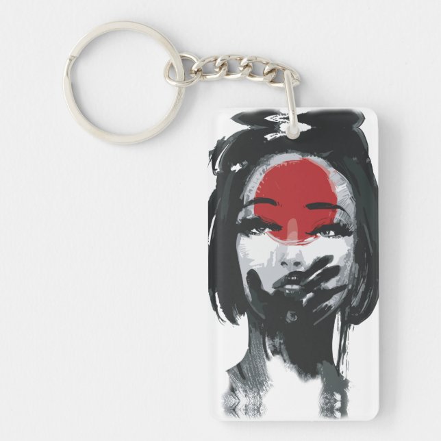 Geisha's Silence: Red and Black Ink Art Key Ring (Front)