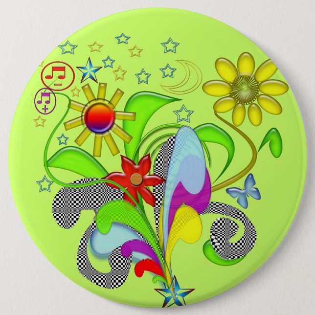 Gel Flowers and Swirls 6 Cm Round Badge (Front)