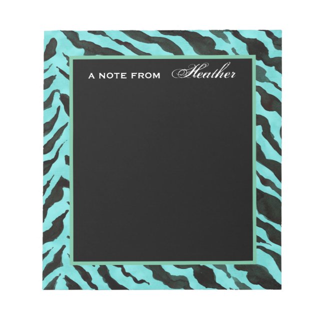 Gel Pen Notes Aqua Black Zebra Stripe Print Art (Front)