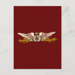 Geld Geldsack Flügel money bag wings Postcard