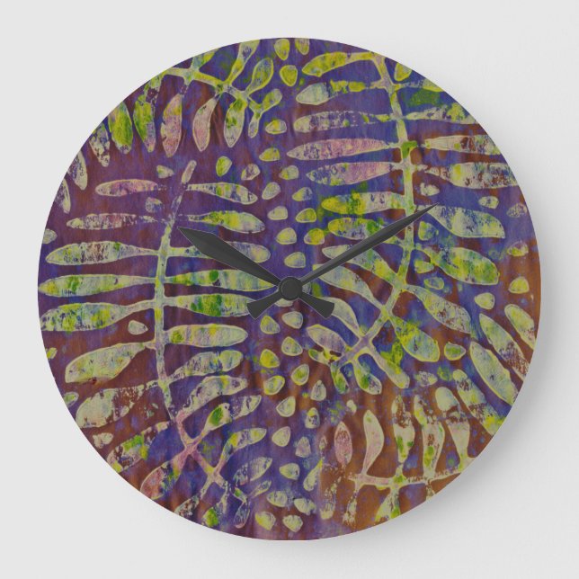 Gelli Print Stencil Abstract Art Large Clock (Front)