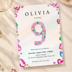 Gem 9th Birthday, Rhinestone Jewel Party Invitation