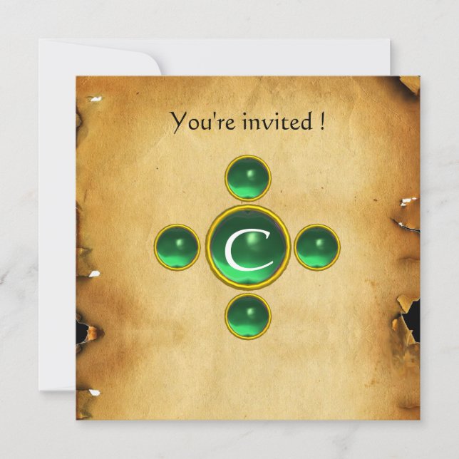 Gem cross 1st Holy Communion / Christening green Invitation (Front)