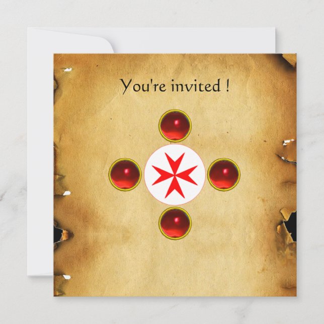 Gem cross 1st Holy Communion / Christening red Invitation (Front)