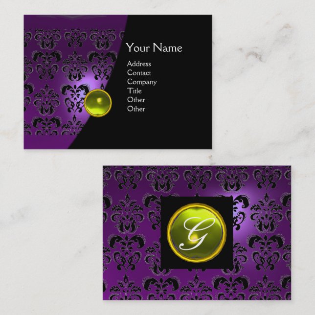 GEM DAMASK MONOGRAM amethyst  purple Business Card (Front/Back)