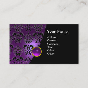 GEM DAMASK MONOGRAM amethyst  purple Business Card