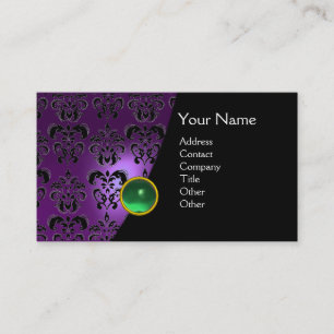 GEM DAMASK MONOGRAM amethyst  purple green Business Card