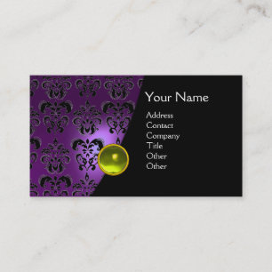 GEM DAMASK MONOGRAM amethyst  purple yellow Business Card