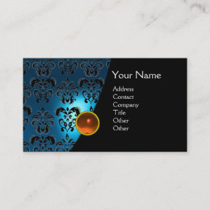 GEM DAMASK MONOGRAM blue sapphire yellow Business Card