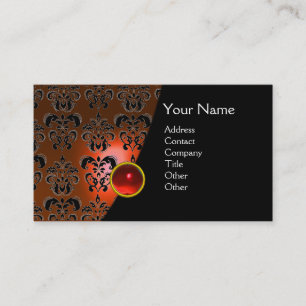 GEM DAMASK MONOGRAM orange red ruby Business Card