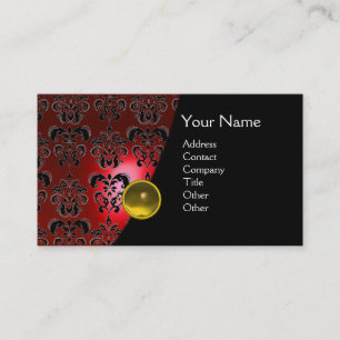GEM DAMASK MONOGRAM red topaz yellow Business Card