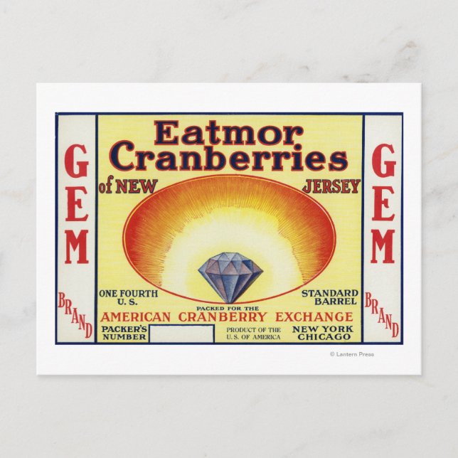 Gem Eatmor Cranberries Brand Label Postcard (Front)