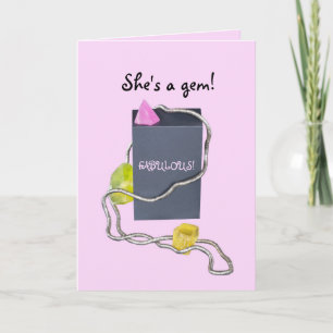 GEM IN PINK & YELLOW SHE'S A GEM BIRTHDAY THANK YOU CARD
