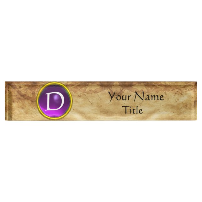 GEM MONOGRAM ,PURPLE AMETHYST, parchment Nameplate (Front)