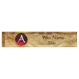 GEM MONOGRAM ,RED RUBY, parchment Nameplate