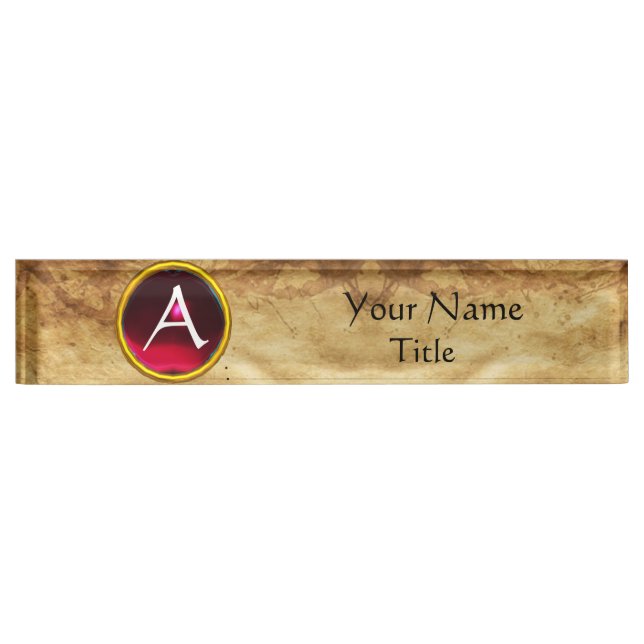 GEM MONOGRAM ,RED RUBY, parchment Nameplate (Front)
