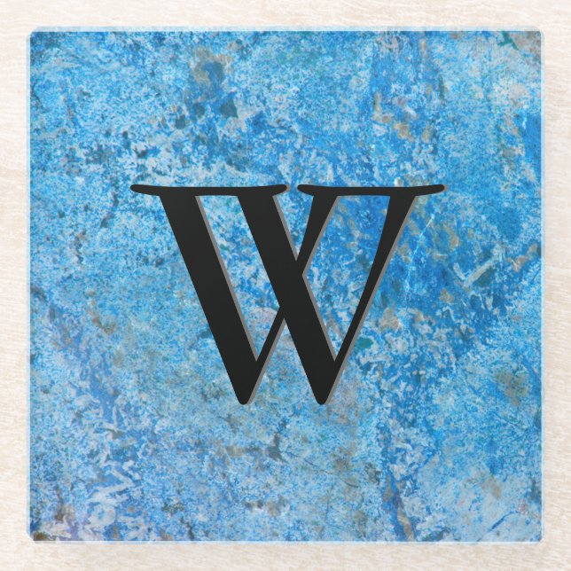 Gem Stone Pattern, Blue Granite & Black Onyx Glass Coaster (Front)