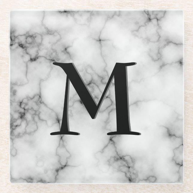 Gem Stone Pattern, Grey / Grey Marble & Black Onyx Glass Coaster (Front)