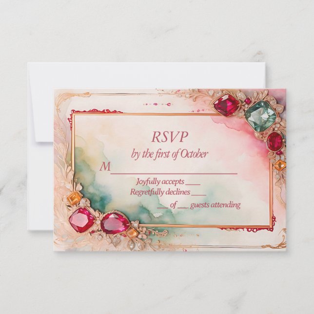 Gem stone wedding  RSVP card (Front)