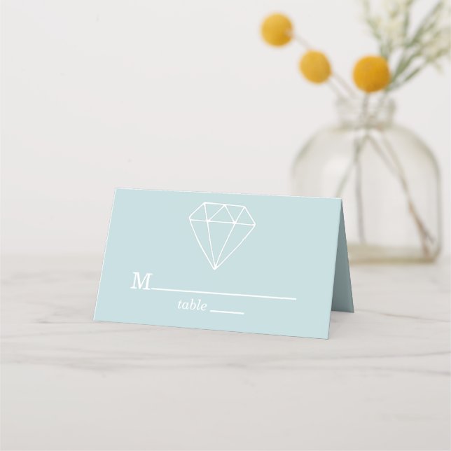 Gem Stones Custom Pastel Blue Wedding Place Card (Front)
