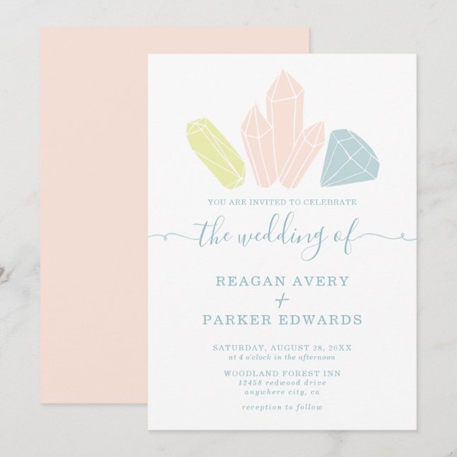 Gem Stones Elegant Pastel Wedding Invitation (Front/Back)