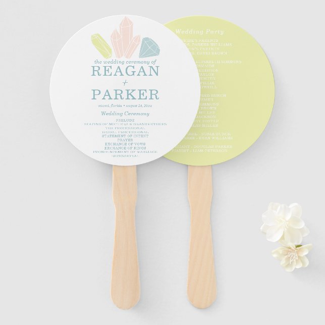 Gem Stones Modern Pastel Wedding Hand Fan (Front and Back)