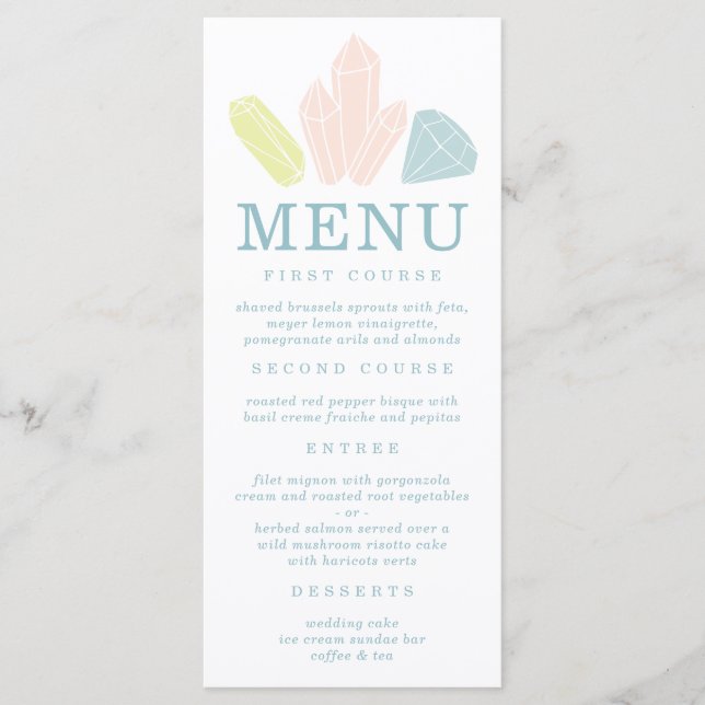 Gem Stones Pastel Green Wedding Menu (Front)