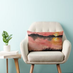 Gemalter Sonnenuntergang Aquarell/Tusche - Badhan Lumbar Cushion