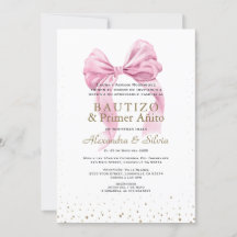 Gemelas Hijas Lazo Rosa Primer Añito Bautizo