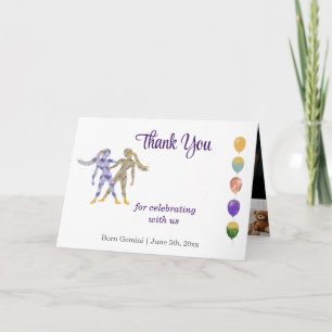 Gemini 1st Birthday Gold & Photo Thank You Card