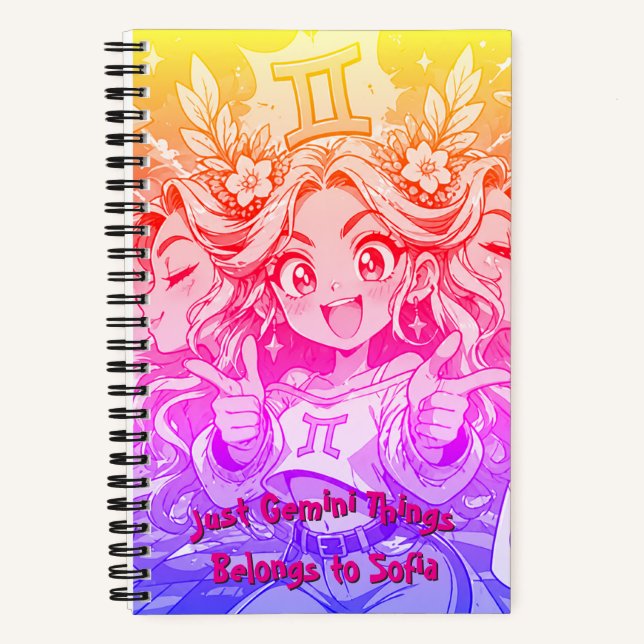 Gemini Anime Galaxy Chic Spiral Notebook (Front)