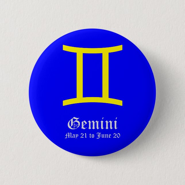 GEMINI ASTROLOGIC SIGN, SYMBOL ZODIAC 6 CM ROUND BADGE (Front)