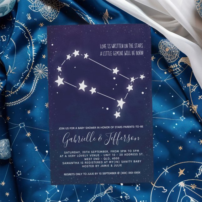 Gemini Astrology Baby Shower Invitation (Celebrate with the star sign your little one will be born under. Nature takes its course.)