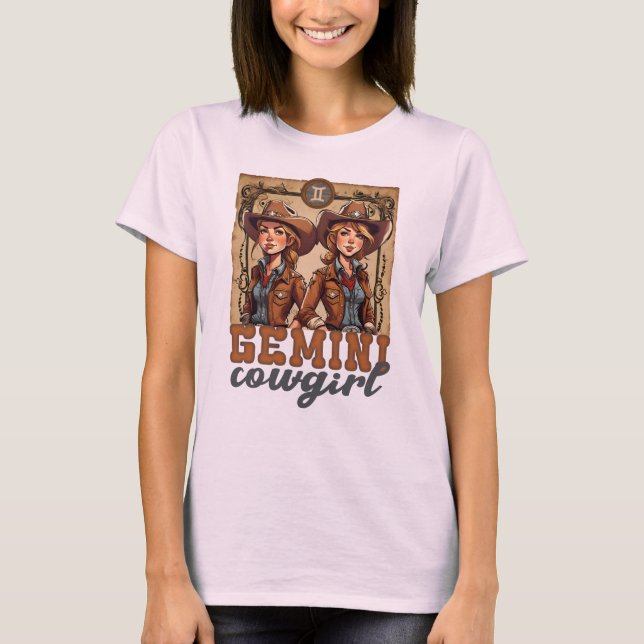 Gemini astrology birth sign zodiac cowgirl twins T-Shirt (Front)