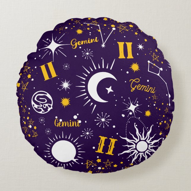 Gemini astrology birth sign zodiac universe round cushion (Front)